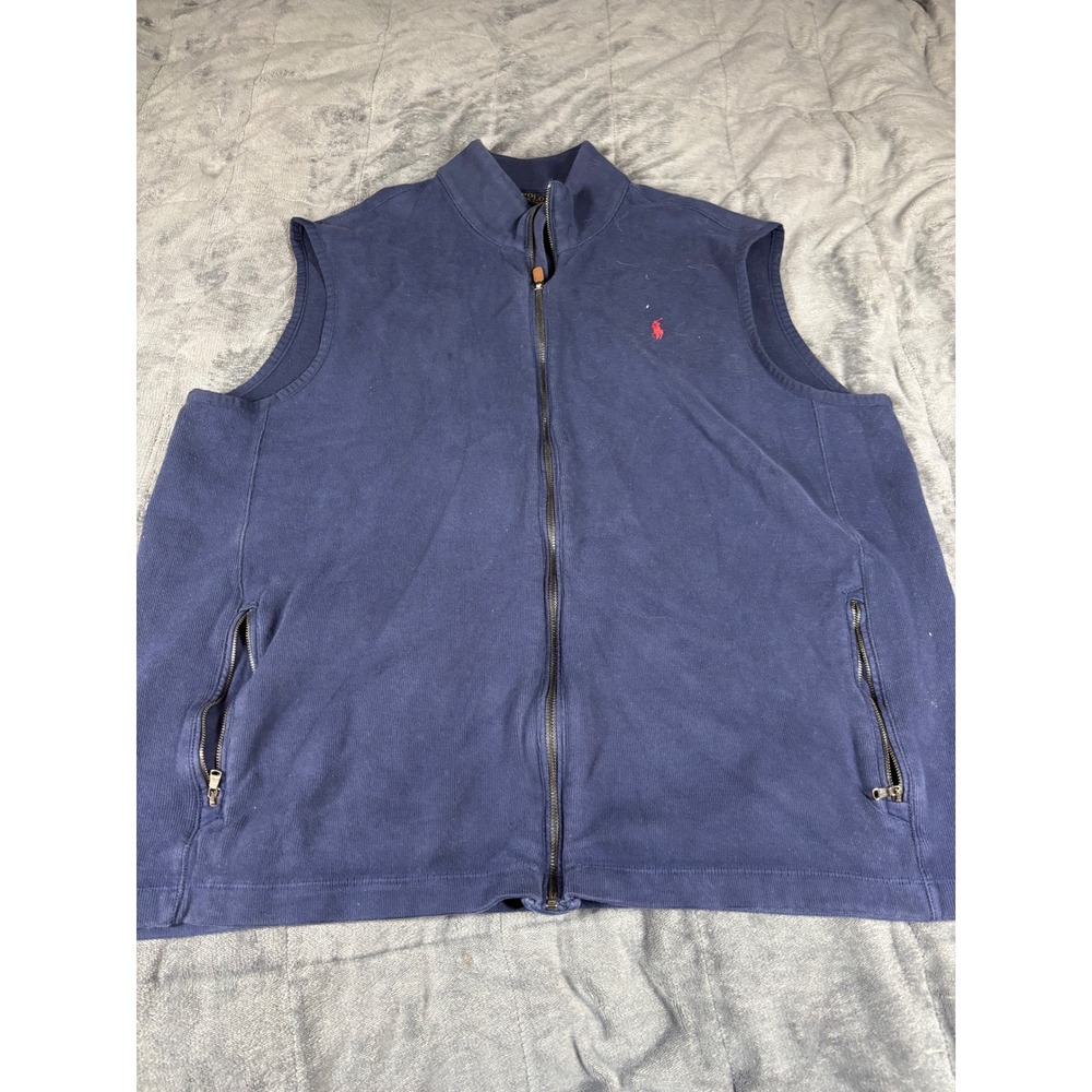 Polo Ralph Lauren Mens XXL Navy Blue Full Zip Mock Neck Sweater Vest 6252